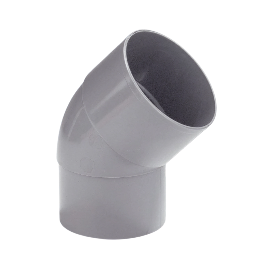 Dyka PVC HWA bocht 100mm, grijs, 45° mof/verjongd spie