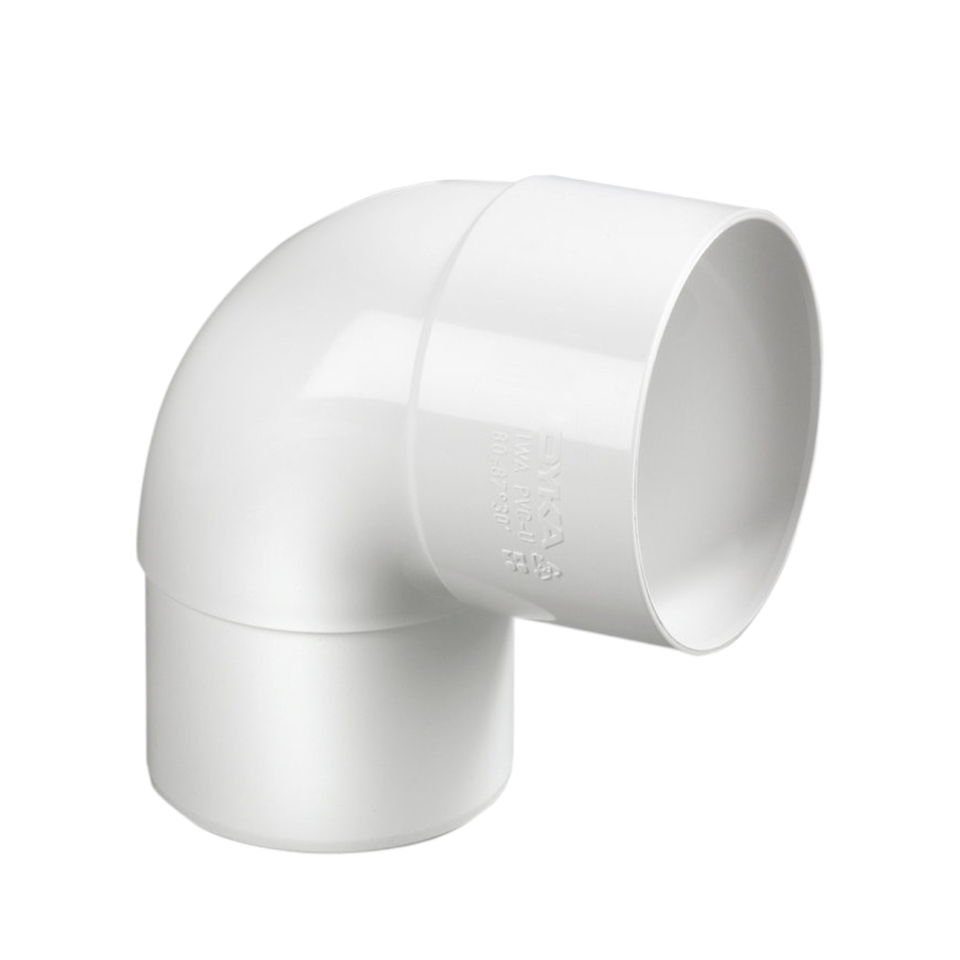 Dyka PVC HWA bocht 80mm, wit, 87.5° mof/verjongd spie