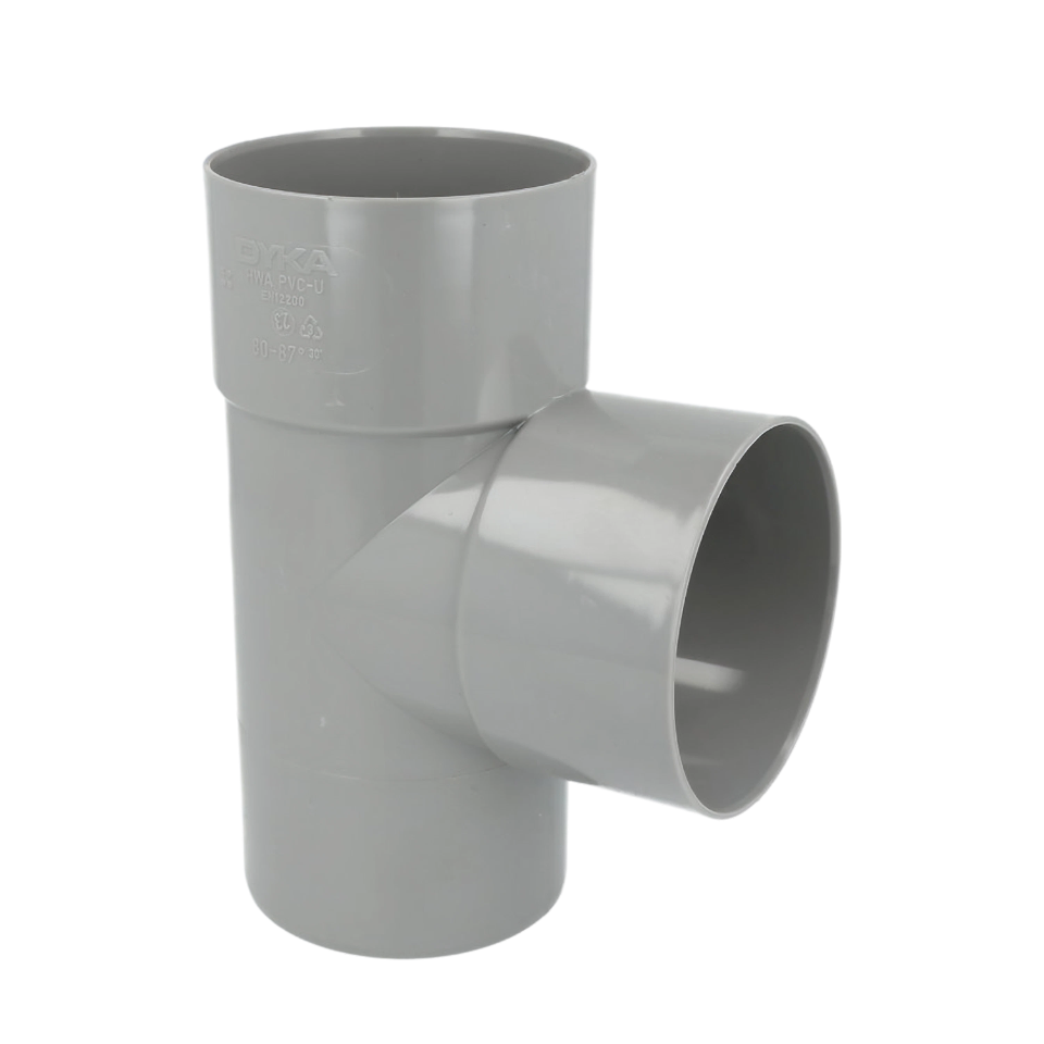 Dyka PVC HWA T-stuk 80mm, grijs, 87,5°, mof/spie