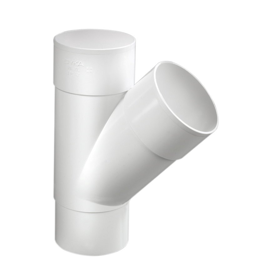 Dyka PVC HWA T-stuk 100mm, wit, 45°, mof/verjongd spie