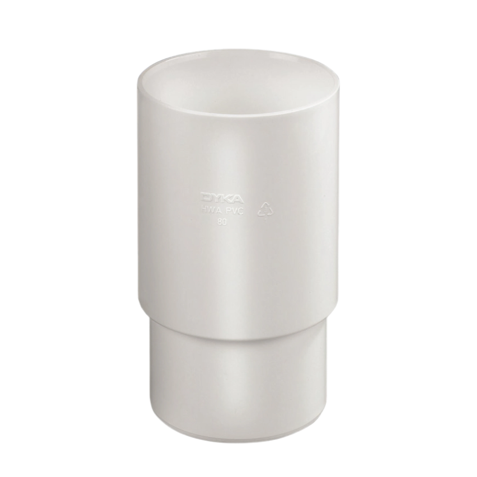 Dyka PVC HWA verlengde mof 80mm, wit, mof/verjongd spie