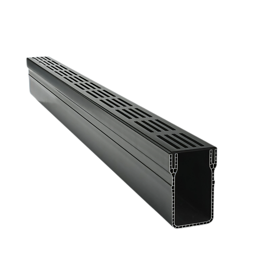 MW Drain 65/100 goot, Premium zwart alu. rooster, L = 1m