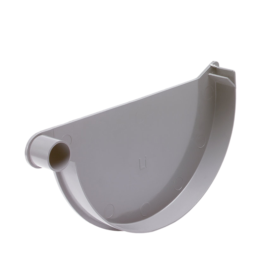 S-lon eindstuk voor mastgoot 125mm, Links, grijs, lijm