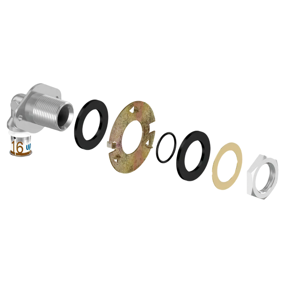 Uponor S-Press Plus Aqua pers wanddoorvoer haaks 16mmx1/2"bi