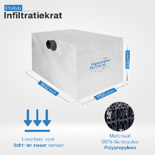 Prefab infiltratiekrat 1200L, incl. aansl 150x100x80 cm LBH