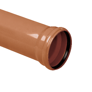 PVC buis 400 mm, r,bruin, SN4, manchet mof, L = 5 mtr