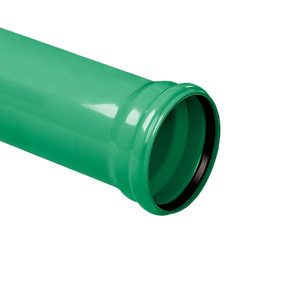 PVC buis 110 mm, groen, SN4, manchet mof, L = 5 mtr