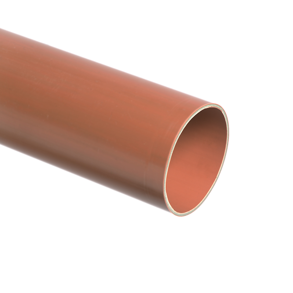PVC buis 200 mm, r.bruin, SN8, gladde buis, L = 5 mtr
