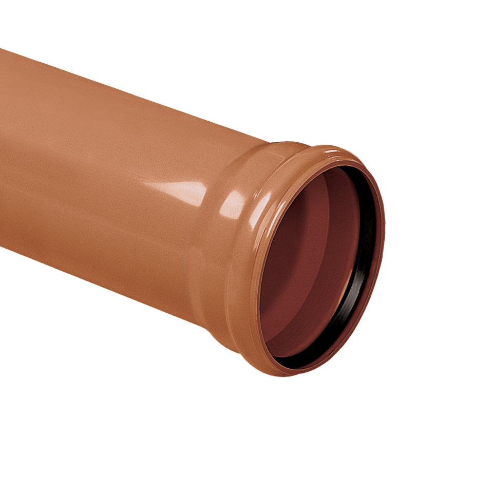 PVC buis 315 mm, r,bruin, SN8, manchet mof, L = 5 mtr