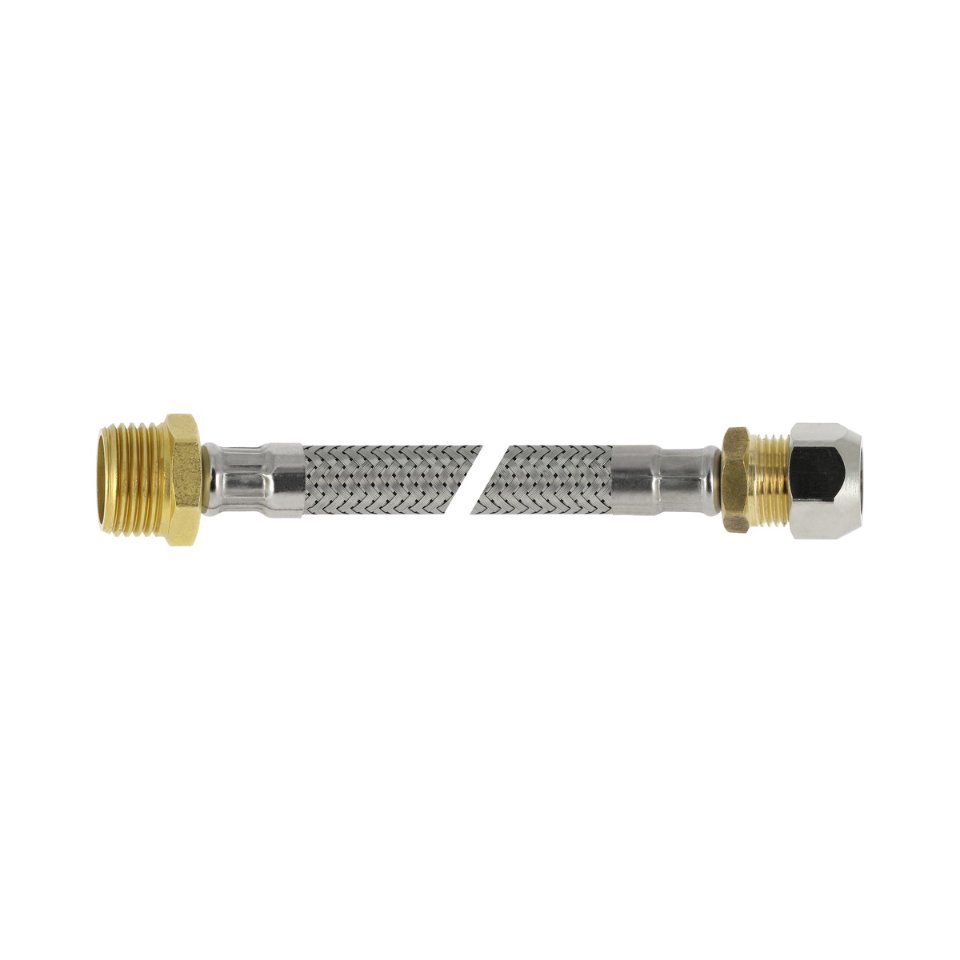 RVS flex. aansluitleiding 35cm 3/8"bu.x 10mm. knel