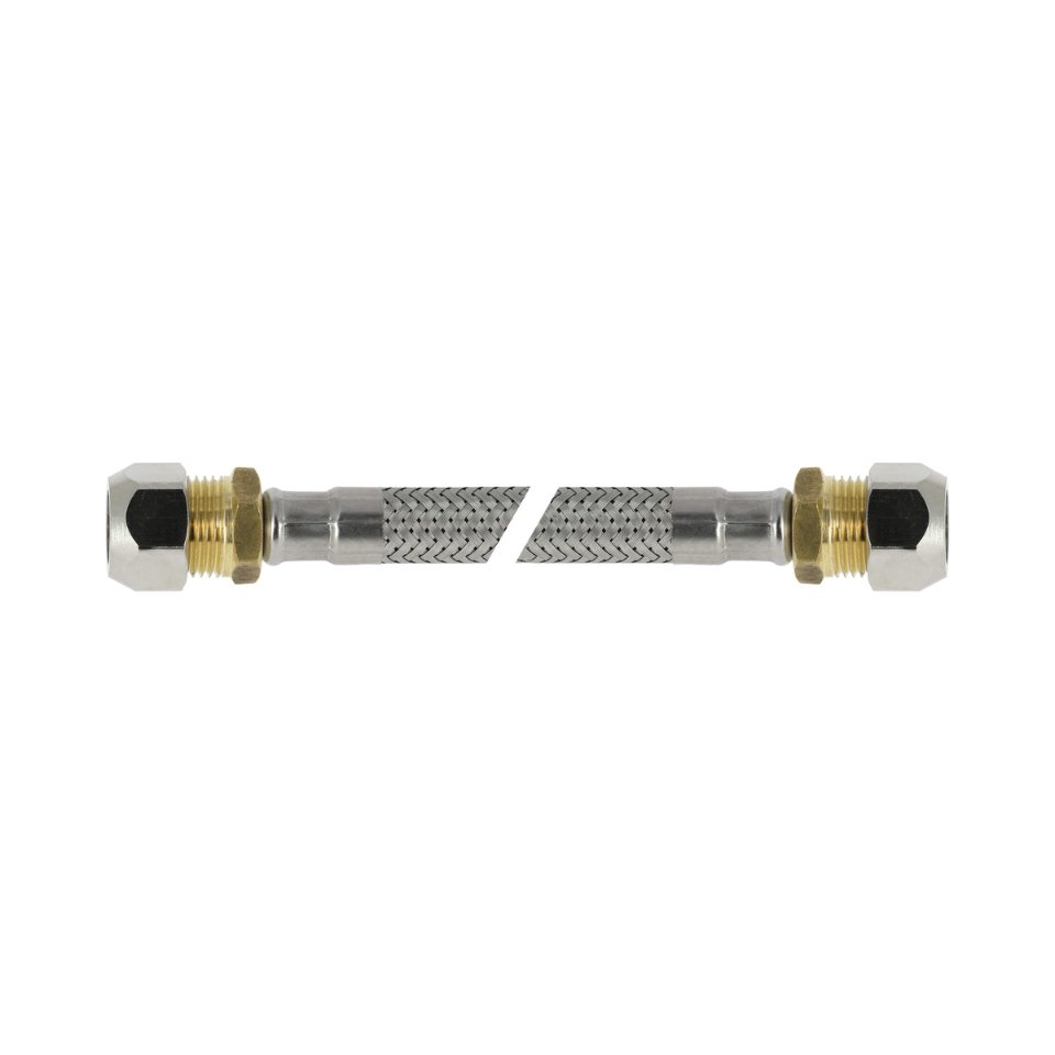 RVS flex. aansluitleiding 50cm 12mm. x 10mm. knel