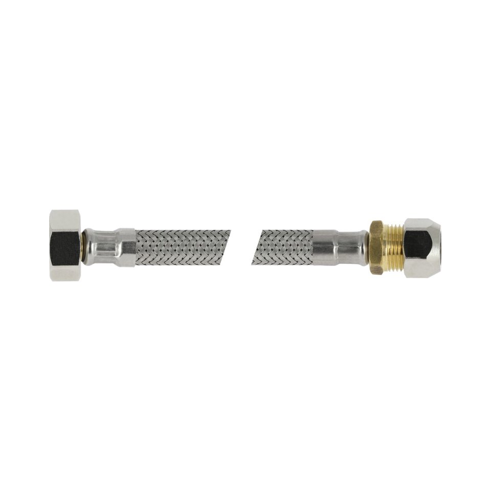RVS flex. aansluitleiding 50cm 3/8"bi.x 15mm. knel