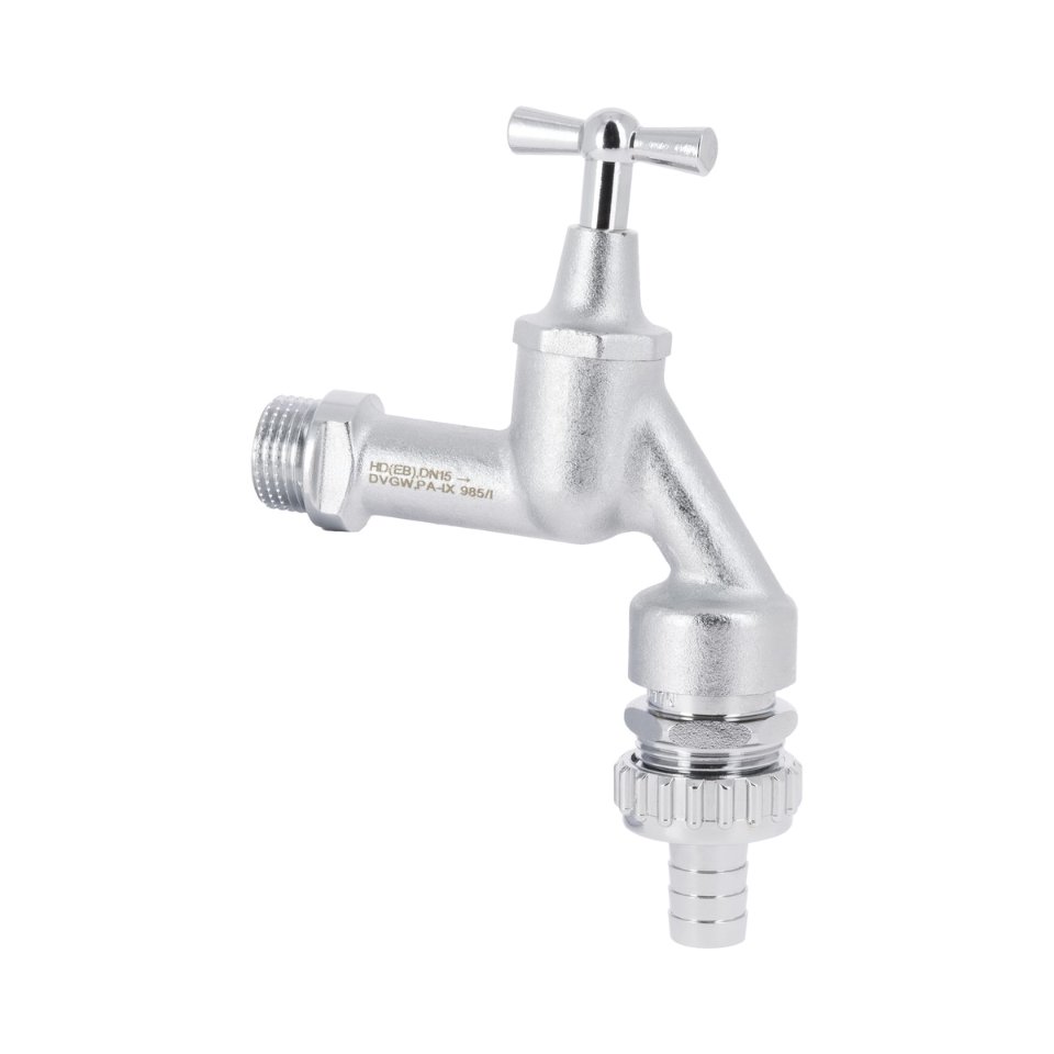 San. tapkraan mat chroom met kruk+slangwl+klep 1/2" DVGW