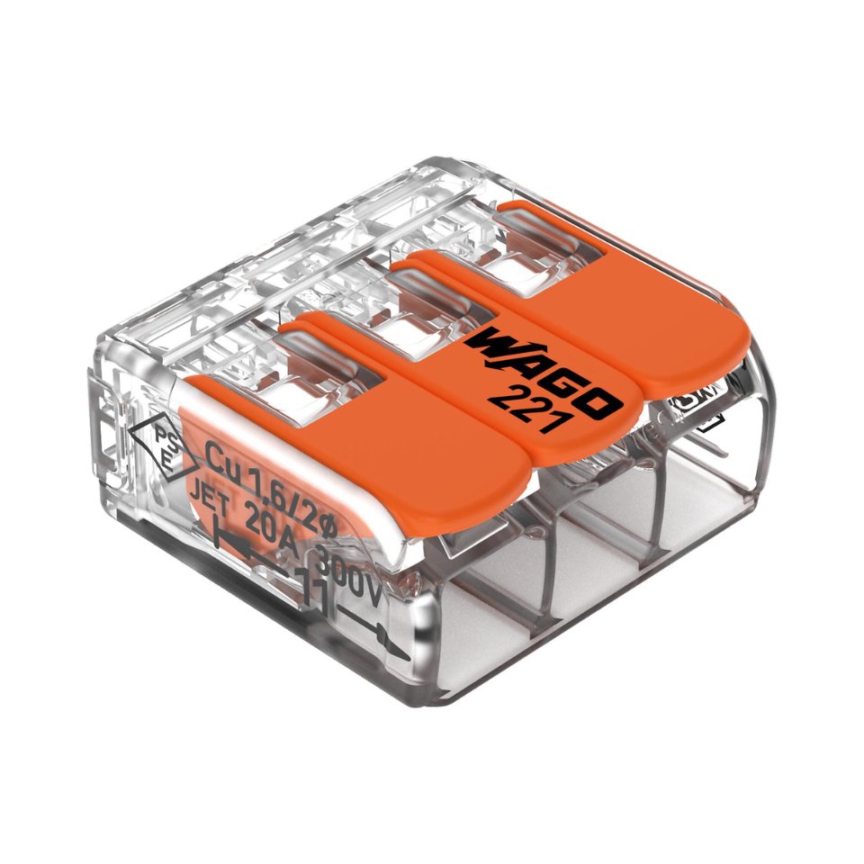 WAGO 221 compact lasklem, 3x 0.2 - 4 mm², doos a 50 stuks