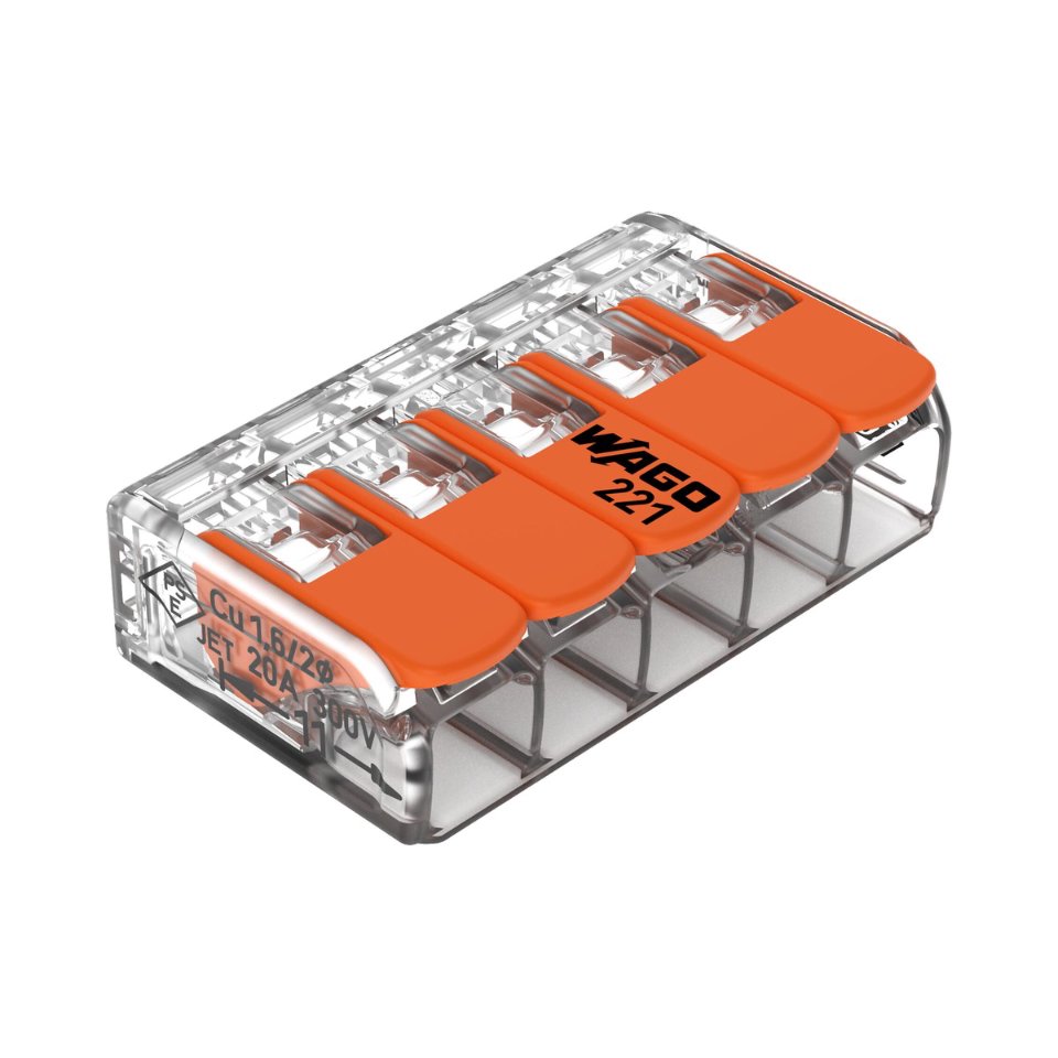 WAGO 221 compact lasklem, 5x 0.2 - 4mm² doos a 25 stuks