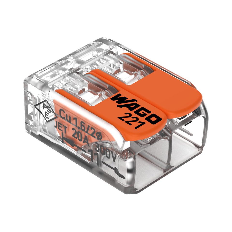 WAGO 221 Compact lasklem, 2x 0.2 - 4mm² doos a 100 stuks